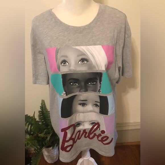 Barbie Gray Tee Tshirt Barbie Graphic Girls 15-17 Glitter Barbie - Picture 1 of 7